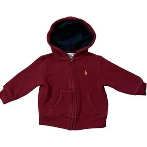 Ralph Lauren Baby Full Zip Hooded Sweatshirt Burgundy Gold Pony 9 Months